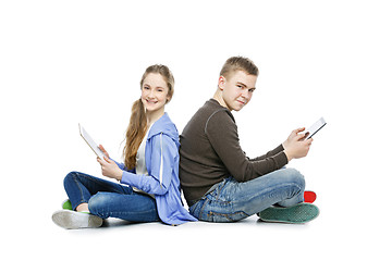 Image showing Teen boy and girl taking selfie photo