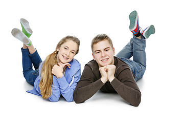 Image showing Teen boy and girl taking selfie photo