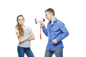 Image showing Brother screaming at sister