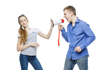 Image showing Brother screaming at sister