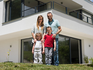 Image showing happy family with children in the yard