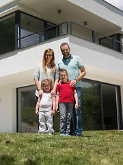 Image showing happy family with children in the yard