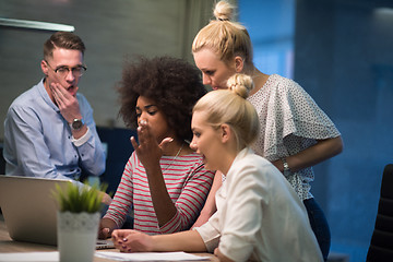 Image showing Multiethnic startup business team in night office