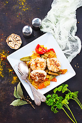 Image showing baked vegetables with cutlet