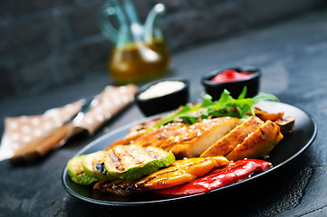 Image showing chicken meat with grilled vegetables