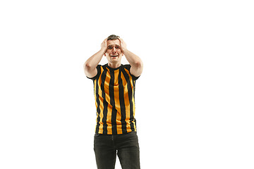 Image showing The unhappy and sad belgian fan on white background