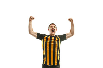 Image showing The Belgian soccer fan celebrating on white background