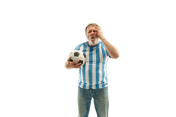 Image showing The unhappy and sad Argentinean fan on white background