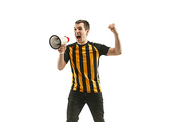 Image showing The Belgian soccer fan celebrating on white background