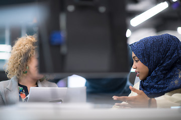 Image showing black muslim female software developer at work