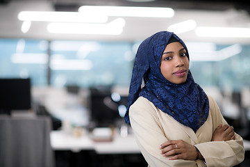 Image showing Portrait of black muslim female software developer