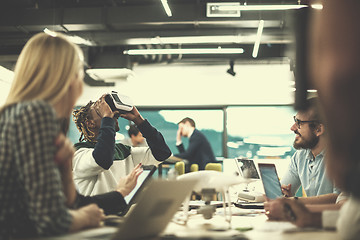 Image showing Young Multiethnic Business team using virtual reality headset