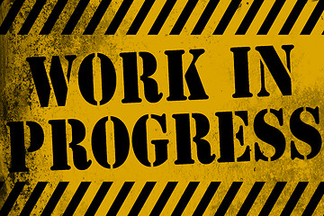 Image showing Work in progress sign yellow with stripes