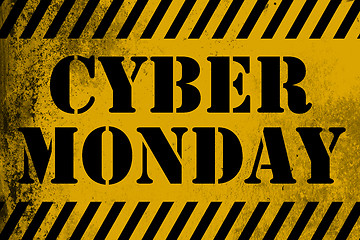 Image showing Cyber Monday sign yellow with stripes