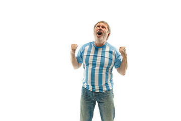 Image showing The unhappy and sad Argentinean fan on white background