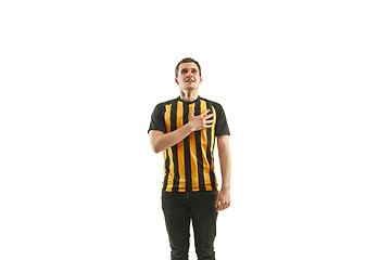 Image showing The Belgian soccer fan celebrating on white background