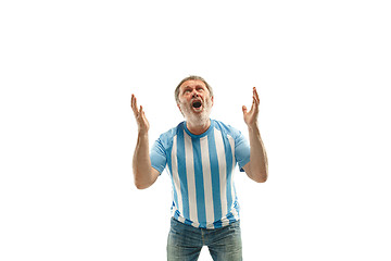 Image showing The unhappy and sad Argentinean fan on white background