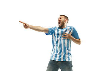 Image showing The unhappy and sad Argentinean fan on white background