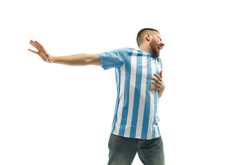 Image showing The unhappy and sad Argentinean fan on white background