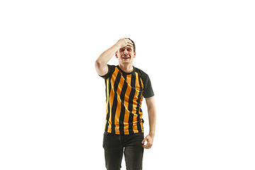 Image showing The unhappy and sad belgian fan on white background