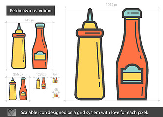 Image showing Ketchup and mustard line icon.