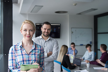 Image showing Business People Working With Tablet in startup office