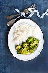 Image showing  white rice and broccoli 