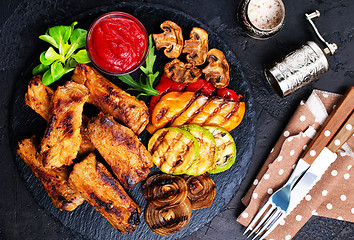 Image showing grilled vegetables and ribs