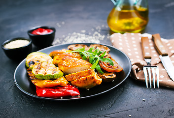 Image showing chicken meat with grilled vegetables