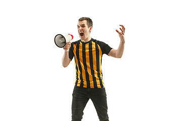 Image showing The Belgian soccer fan celebrating on white background