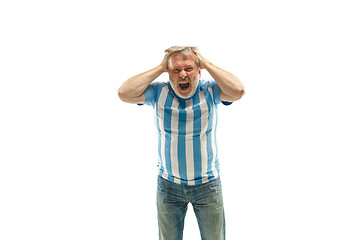 Image showing The unhappy and sad Argentinean fan on white background