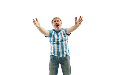 Image showing The unhappy and sad Argentinean fan on white background