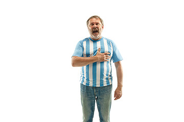 Image showing The soccer Argentinean fan celebrating on white background