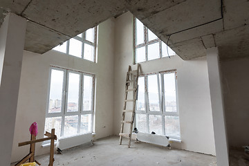 Image showing The interior of the first floor in a two-story apartment in a new building