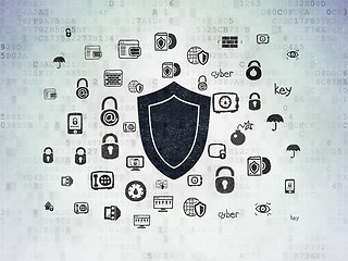 Image showing Protection concept: Shield on Digital Data Paper background