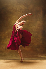 Image showing Young ballet dancer - Harmonious pretty woman with tutu posing in studio -