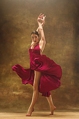 Image showing Young ballet dancer - Harmonious pretty woman with tutu posing in studio -