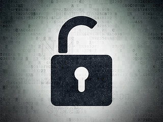 Image showing Information concept: Opened Padlock on Digital Data Paper background