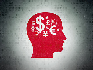 Image showing Marketing concept: Head With Finance Symbol on Digital Data Paper background