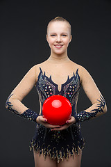 Image showing Gymnastist girl with red ball