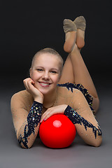 Image showing Gymnastist girl with red ball