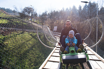 Image showing father and son enjoys driving on alpine coaster