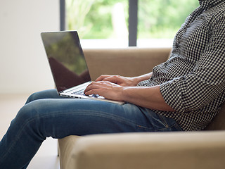 Image showing Man using laptop in living room