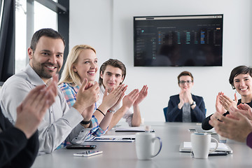 Image showing Group of young people meeting in startup office