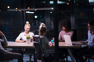 Image showing Multiethnic startup business team in night office