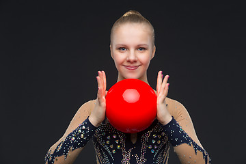 Image showing Gymnastist girl with red ball