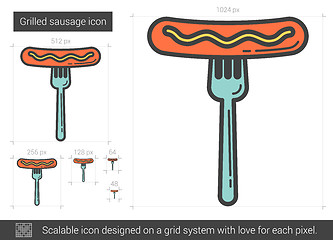 Image showing Grilled sausage on fork line icon.