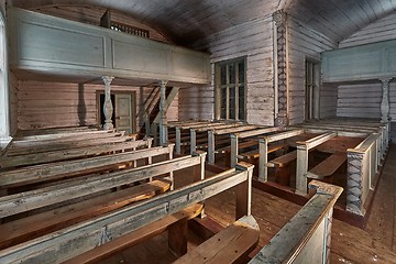 Image showing Old wooden church interior