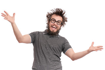 Image showing Crazy bearded man emotions and signs