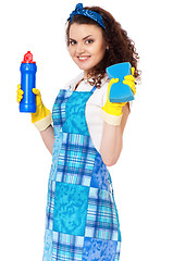 Image showing Young housewife on white